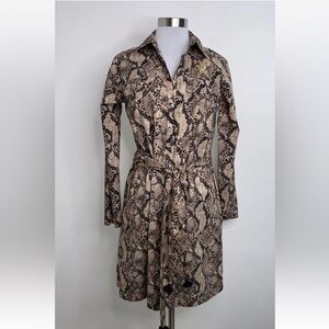 Figue Women's Beige Brett Snakeskin-Print Belted Shirt Dress Size Small